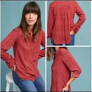 Anthro Holding Horses Red Patterned Button Down